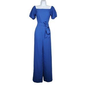 Lilly Pulitzer Womens Jada Short Puff Sleeve Oyster Bay Blue Jumpsuit Size 2 NWT